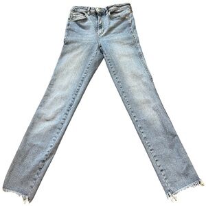 Free People High Rise Light Wash Skinny Raw hem Jeans Size 28